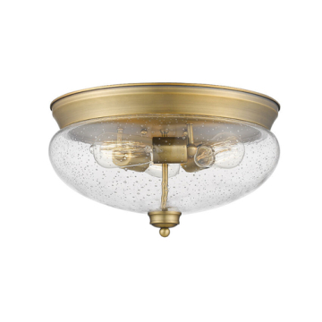 Z-Lite Amon 3-Light Flush Mount - 120V - Heritage Brass / Clear Seedy
