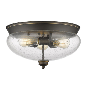 Z-Lite Amon 3-Light Flush Mount - 120V - Olde Bronze / Clear Seedy