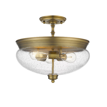 Z-Lite Amon 3-Light Semi-Flush Mount - 120V - Heritage Brass / Clear Seedy