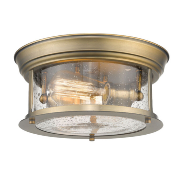 Z-Lite Sonna 11" 2-Light Flush Mount - 120V - Heritage Brass / Clear Seedy