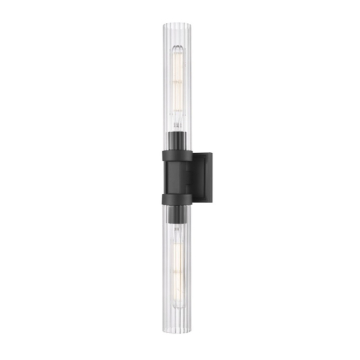 Z-Lite Beau 2-Light Linear Wall Sconce - 120V - Matte Black / Clear Ribbed