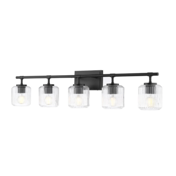 Z-Lite Landon 42" 5-Light Vanity - 120V - Matte Black / Clear Ribbed