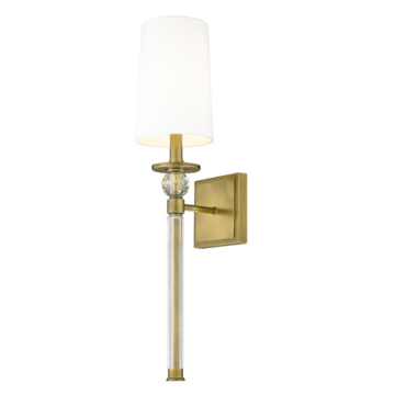 Z-Lite Mia 1-Light Wall Sconce - 120V - Rubbed Brass / White