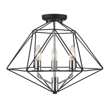 Z-Lite Geo 3-Light Semi-Flush Mount - 120V - Matte Black / Chrome