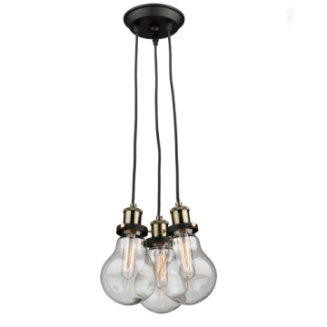 Artcraft Edison 3-Light Chandelier - 120V - Matte Black / Vintage Brass
