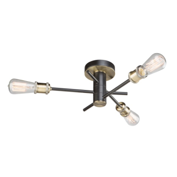 Artcraft Tribeca 3-Light Flush Mount - 120V - Matte Black / Satin Brass