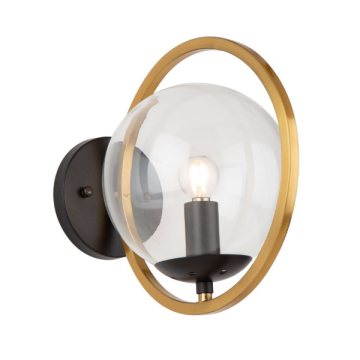 Artcraft Lugano 1-Light Wall Sconce - 120V - Black / Vintage Brass