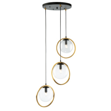 Artcraft Lugano 3-Light Pendant - 120V - Black / Vintage Brass