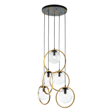 Artcraft Lugano 5-Light Pendant - 120V - Black / Vintage Brass