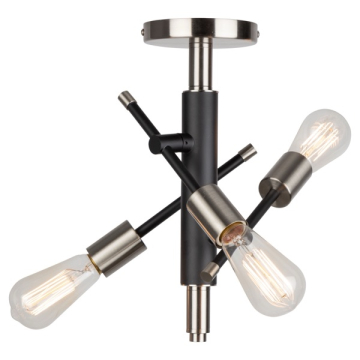 Artcraft Truro 3-Light Semi-Flush Mount - 120V - Black / Brushed Nickel