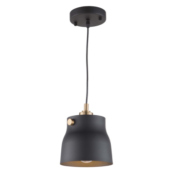 Artcraft Euro Industrial 1-Light Pendant - 120V - Matte Black / Harvest Brass