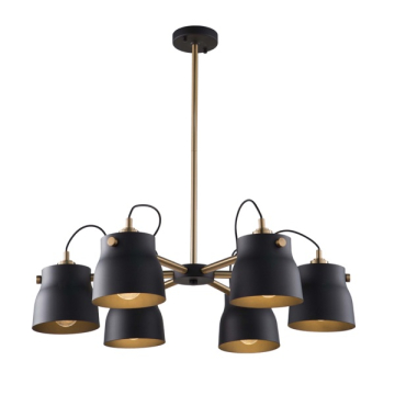 Artcraft Euro Industrial 6-Light Chandelier - 120V - Matte Black / Harvest Brass