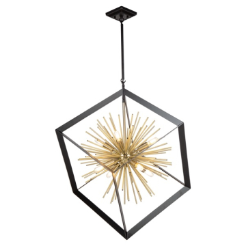 Artcraft Sunburst 8-Light Chandelier - 120V - Matte Black / Satin Brass