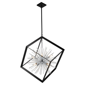 Artcraft Sunburst 8-Light Chandelier - 120V - Matte Black / Chrome