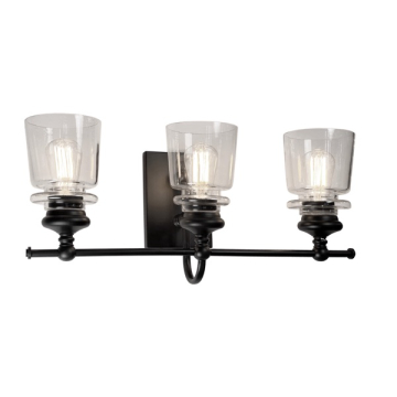 Artcraft Castara 3-Light Vanity Light - 120V - Black / Brass