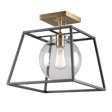 Artcraft Bridgetown 1-Light Semi-Flush Mount - 120V - Black / Harvest Brass