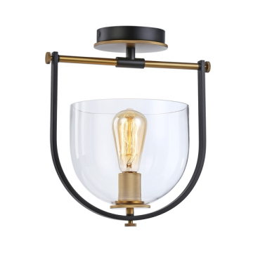 Artcraft Cheshire 1-Light Semi-Flush Mount - 120V - Black / Brass