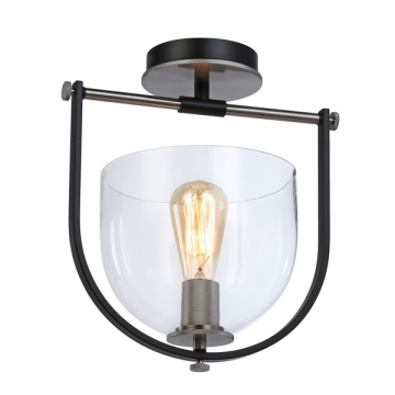 Artcraft Cheshire 1-Light Semi-Flush Mount - 120V - Black / Nickel