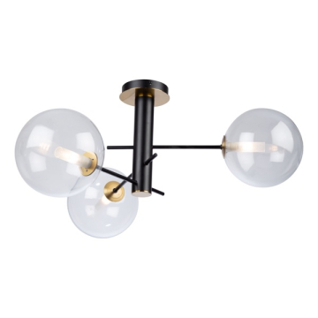 Artcraft Aurelia 3-Light Semi-Flush Mount - 120V - Matte Black / Brass