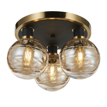 Artcraft Gem 3-Light Semi-Flush Mount - 120V - Black / Brushed Brass