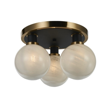 Artcraft Gem 3-Light Semi-Flush Mount - 120V - Black / Brushed Brass