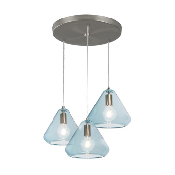 AFX Armitage 3-Light Round Pendant - 120V - Satin Nickel / Aqua Glass