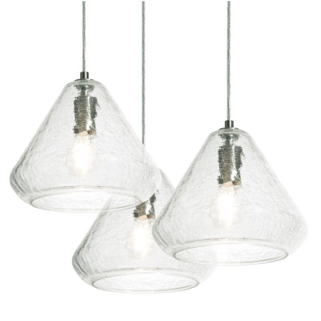 AFX Armitage 3-Light Round Pendant - 120V - Satin Nickel / Clear Crackle Glass