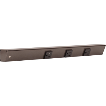 Task Lighting 18" Slim Profile Angled Power Strip - Left Wire Entry - 3 Single Black Receptacles - Bronze