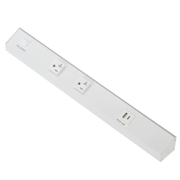 American Lighting Atom 18" Power Strip - 2 Receptacles - 1 USB-A/C - 120V - White