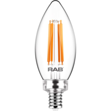 RAB 3.3W LED B11 Filament Lamp - Dimmable - E12 Base - 2700K - 300 Lumens - 120V