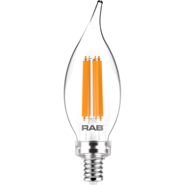 RAB 5.5W LED BA11 Filament Lamp - Dimmable - E12 Base - 2700K - 500 Lumens - 120V