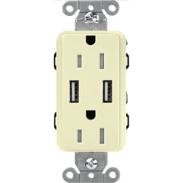 Lutron Claro 15A Tamper Resistant Receptacle - Dual USB Type A - Almond
