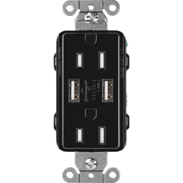 Lutron Claro 15A Tamper Resistant Receptacle - Dual USB Type A - Black