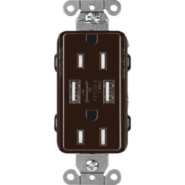 Lutron Claro 15A Tamper Resistant Receptacle - Dual USB Type A - Brown