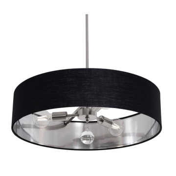 AFX Celine 24" Pendant / Semi-Flush - 120V - Satin Nickel - Black / Silver Shade
