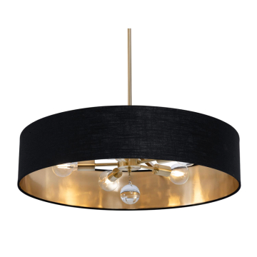 AFX Celine 30" Pendant / Semi-Flush - 120V - Satin Brass - Black / Gold Shade