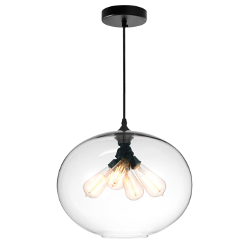 CWI Lighting Glass 4-Light Down Pendant - 120V - Black / Clear