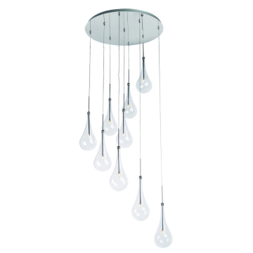 ET2 Larmes 9-Light LED Pendant - Round Canopy - 3000K - 864 Lumens - 120V - Polished Chrome