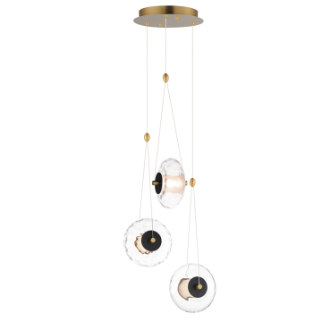 ET2 Amulet 3-Light LED Pendant - 3000K - 120-277V - Black / Natural Aged Brass