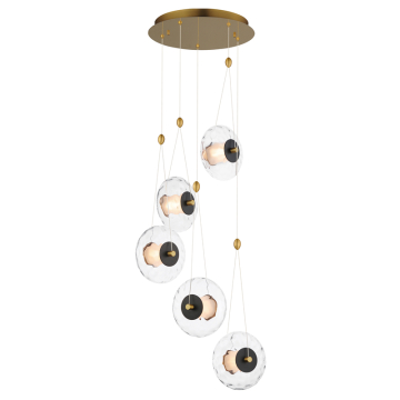 ET2 Amulet 5-Light LED Pendant - 3000K - 120-277V - Black / Natural Aged Brass