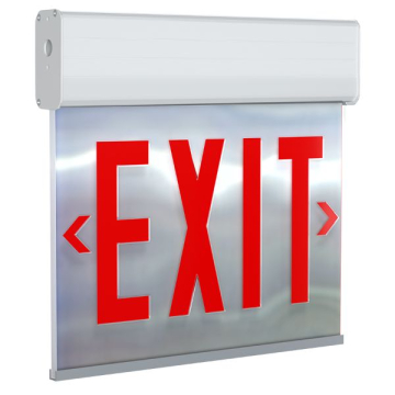 RAB Edgelit LED Exit Sign - Single Face - Battery Backup - Red Letters - Mirror / White - 120/277