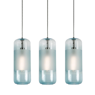 AFX Hermosa 3-Light Linear Pendant - 120V - Satin Nickel / Aqua Glass