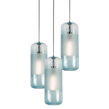 AFX Hermosa 3-Light Round Pendant - 120V - Satin Nickel / Aqua Glass