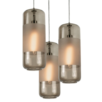 AFX Hermosa 3-Light Round Pendant - 120V - Satin Nickel / Brown Glass