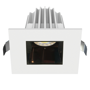Lotus 2" Square Economy Regressed LED Downlight - 9W - White Trim / Black Chrome Reflector - CCT Selectable - 120V