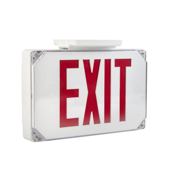 Keystone LED Exit Sign - Wet Location - Single or Double Face - Red Letters - 120-277V - Battery Backup - White