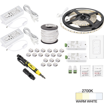 Task Lighting 16' Vivid LED Tape Light Kit - 2 Zone - 2 Area - 2700K - 2.8W / FT - 225 Lumens / FT - 12V