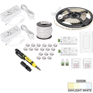 Task Lighting 16' Vivid LED Tape Light Kit - 2 Zone - 2 Area - 5000K - 2.8W / FT - 225 Lumens / FT - 12V