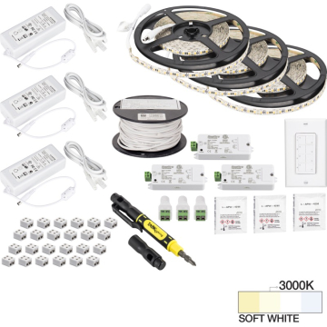 Task Lighting 49' Vivid LED Tape Light Kit - Wireless Controller - 3 Zone - 3 Area - 3000K - 2.8W / FT - 225 Lumens / FT - 12V
