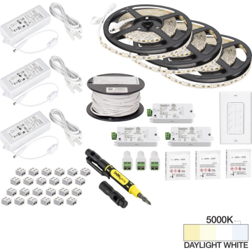 Task Lighting 49' Vivid LED Tape Light Kit - Wireless Controller - 3 Zone - 3 Area - 5000K - 2.8W / FT - 225 Lumens / FT - 12V